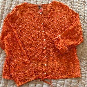 JOHNNY WAS Eyelet Button front Blouse Size XL Extra Large